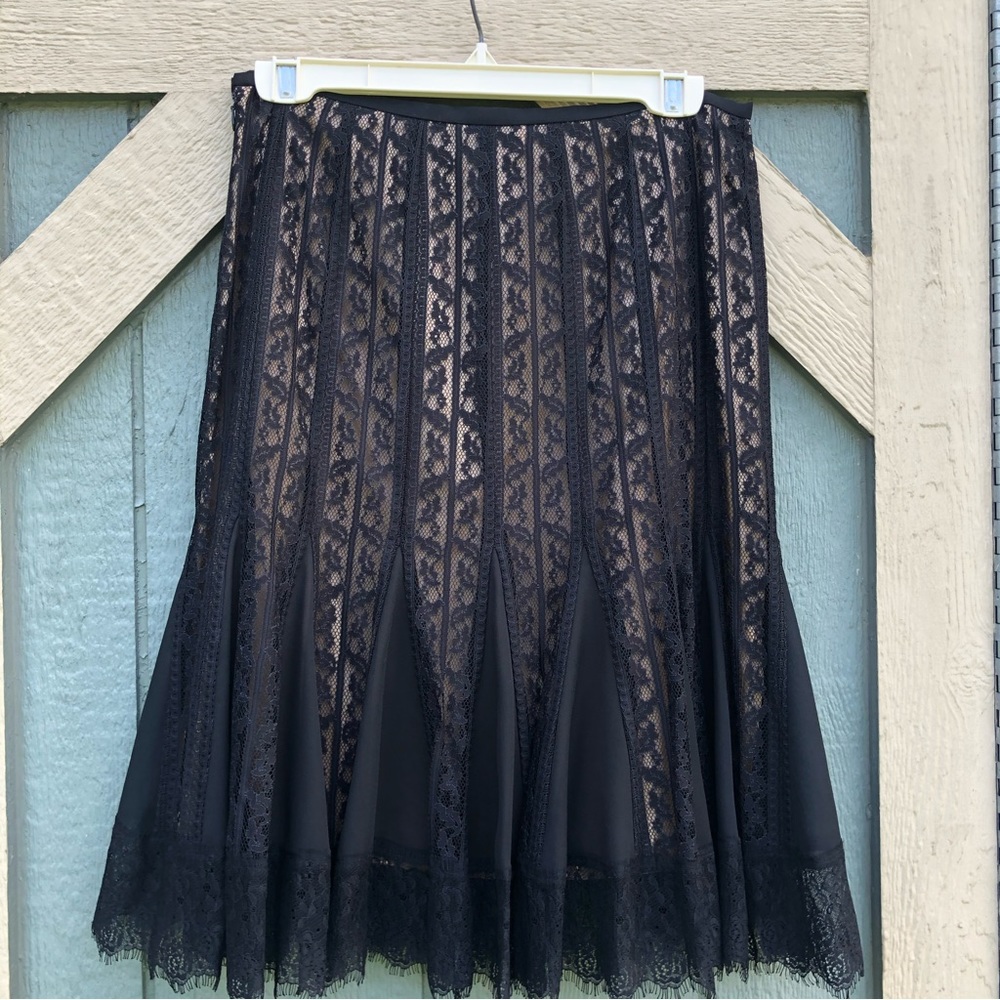 Lace skirt size 6P loft black lace over tan romantic